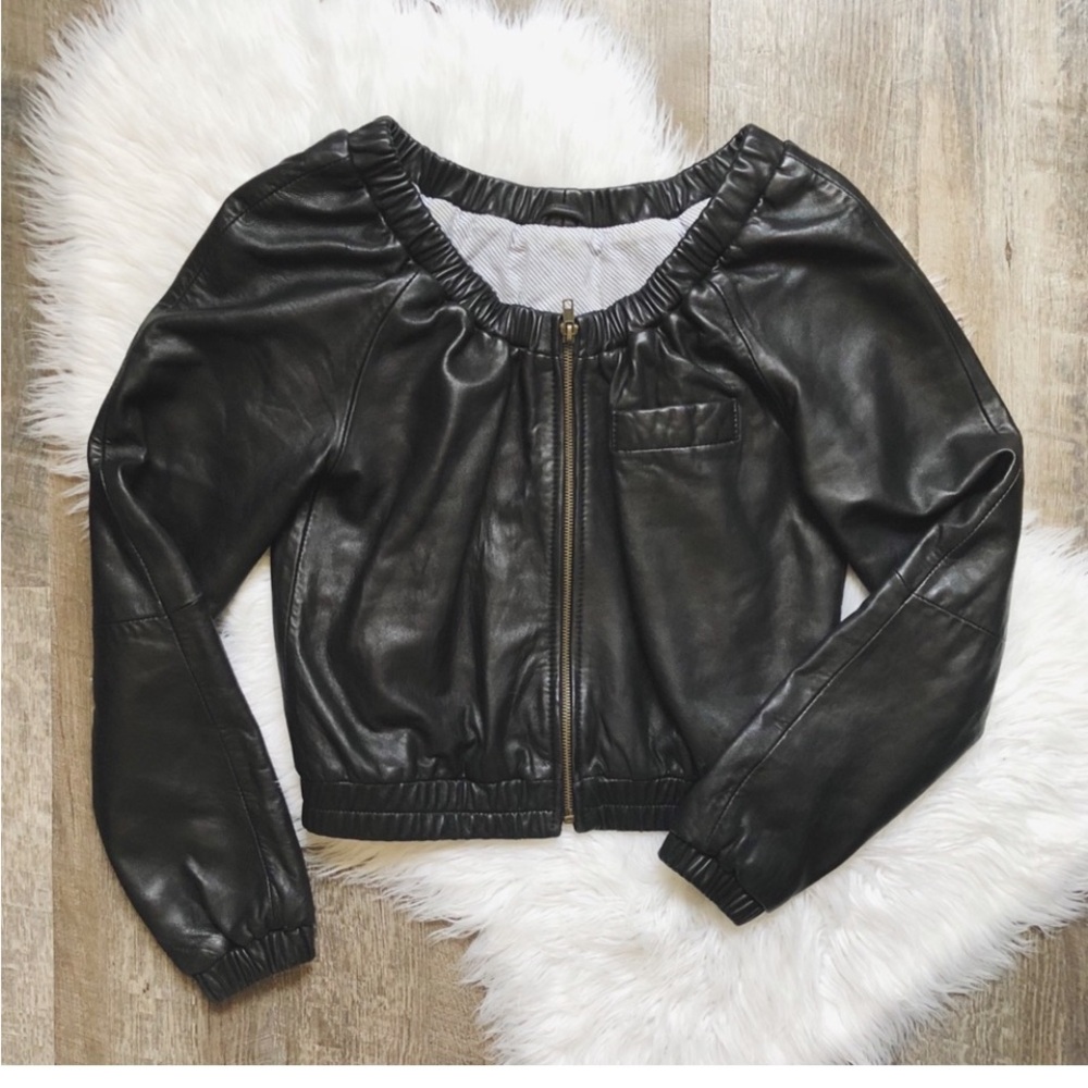 Lamade    Black Leather Zip Jacket